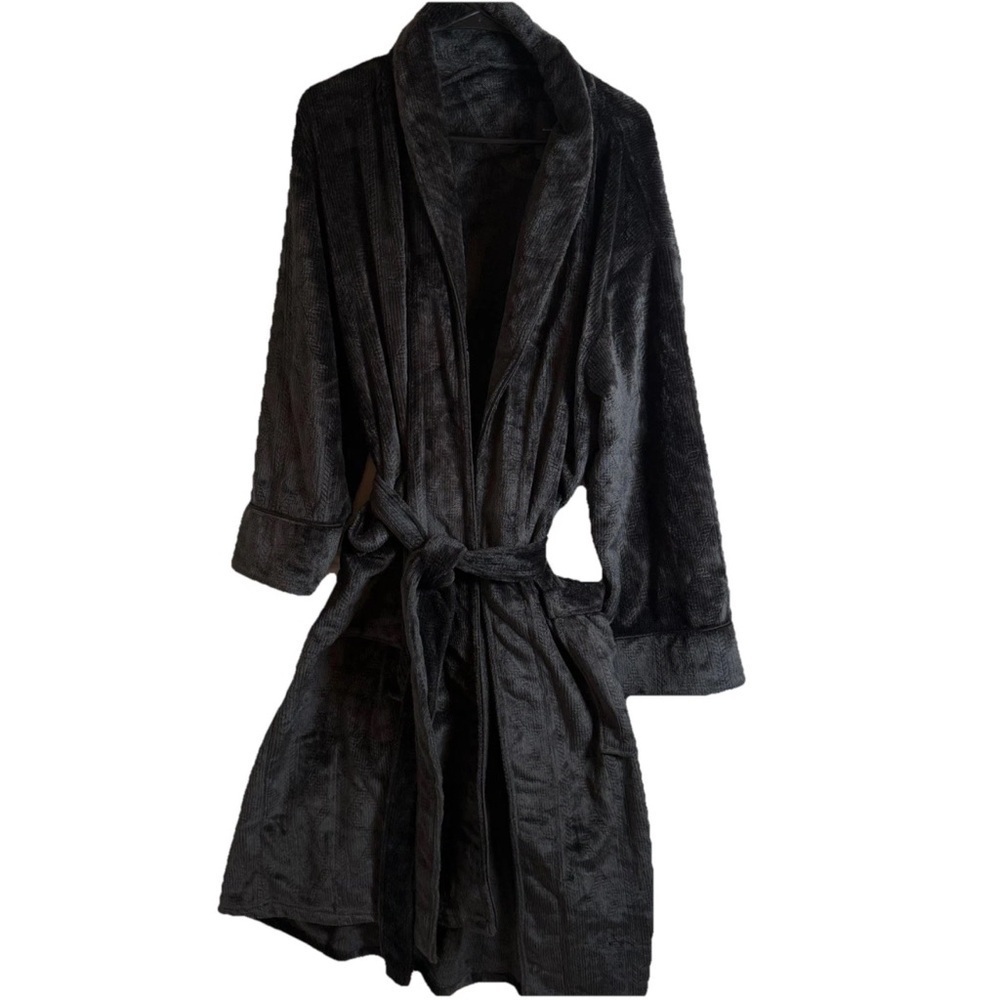 DANIEL BUCHLER Mens Grey Herringbone Long Plush Robe M/L SUPER SOFT